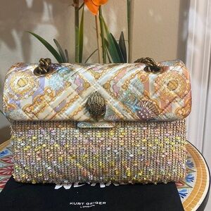 Kurt Geiger London Mixed fabric and raffia Crossbody bag